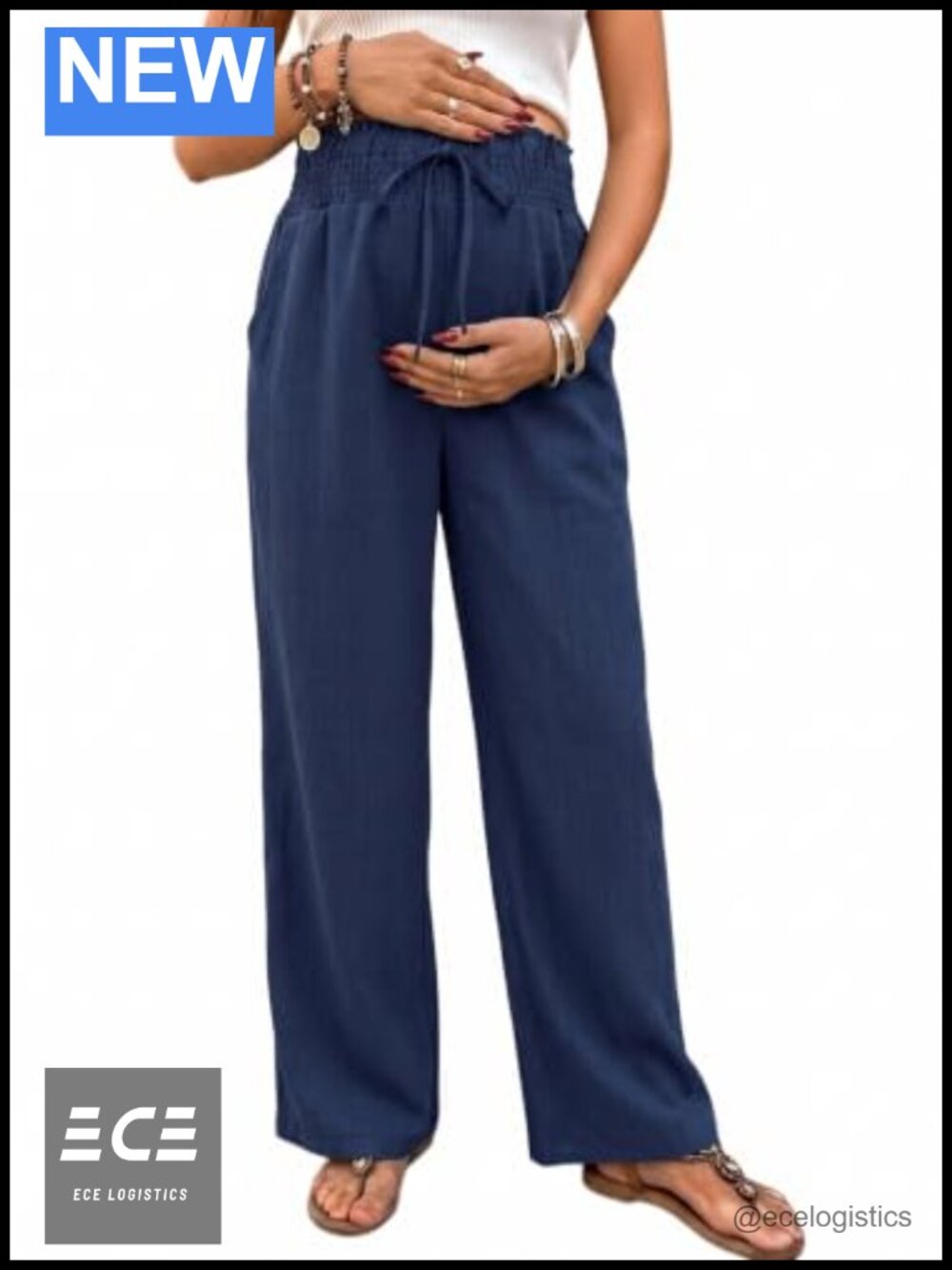 Women's Maternity Wide Leg High Waisted Palazzo Pants with Pockets
